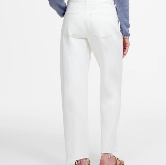 Madewell Barrel Leg Jeans 27 White Pieced Sculpted Raw Hem Cotton Minimalist NWT - Picture 2 of 12